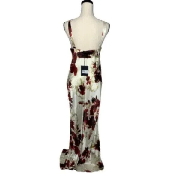 NWT NICHOLAS Sally Watercolor Floral Ivory Cowl Neck Side Slit Maxi Dress - Picture 12 of 17